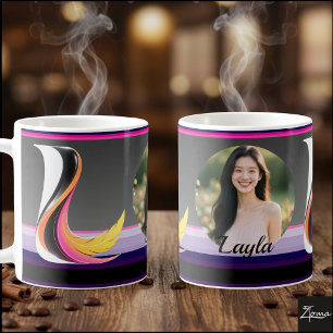 Abstract Fluid Letter L Neon Feather Coffee Mug