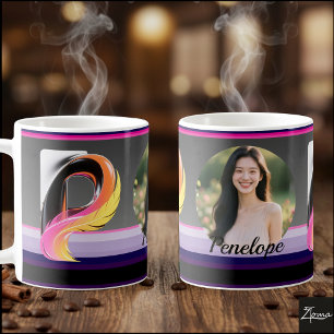 Abstract Fluid Letter P Neon Feather Coffee Mug