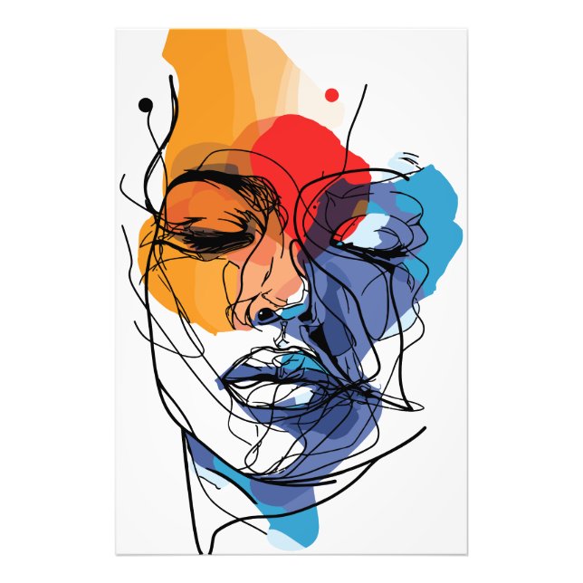 Abstract Fluid Line Face Art Photo Print (Front)