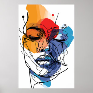 Abstract Fluid Line Face Art Poster