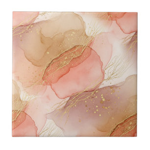 Abstract Fluid Marble in Earthy Warm Hues Ceramic Tile