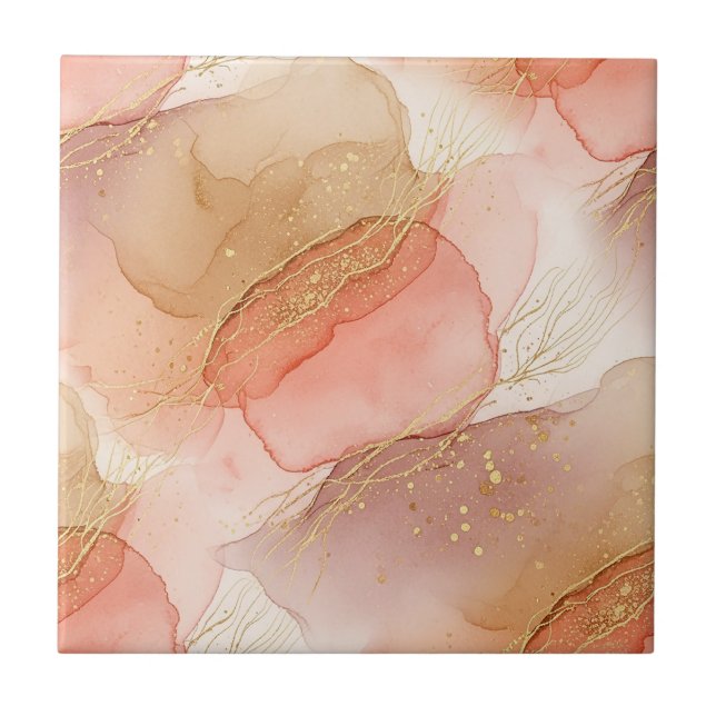 Abstract Fluid Marble in Earthy Warm Hues Ceramic Tile (Front)