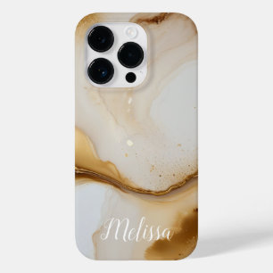 Abstract Fluid Navy Beige Gold Personalise name Case-Mate iPhone 14 Pro Case