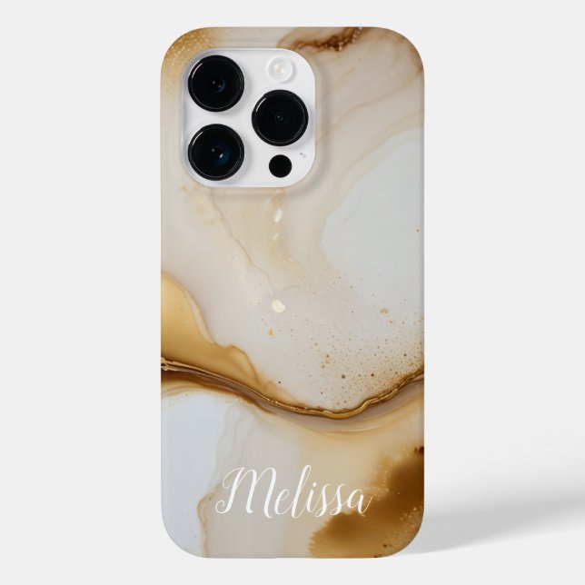 Abstract Fluid Navy Beige Gold Personalise name Case-Mate iPhone Case (Back)