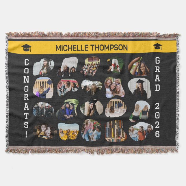 Abstract Fluid Shape 20 Photo Collage Graduation  Throw Blanket (Front)