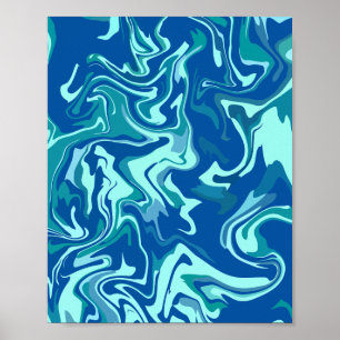 Abstract Fluid Wave Art with Blue & Teal Swirls Poster