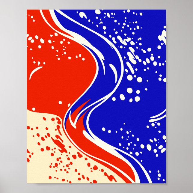 Abstract Fluid Waves in Red, and Blue Poster (Front)