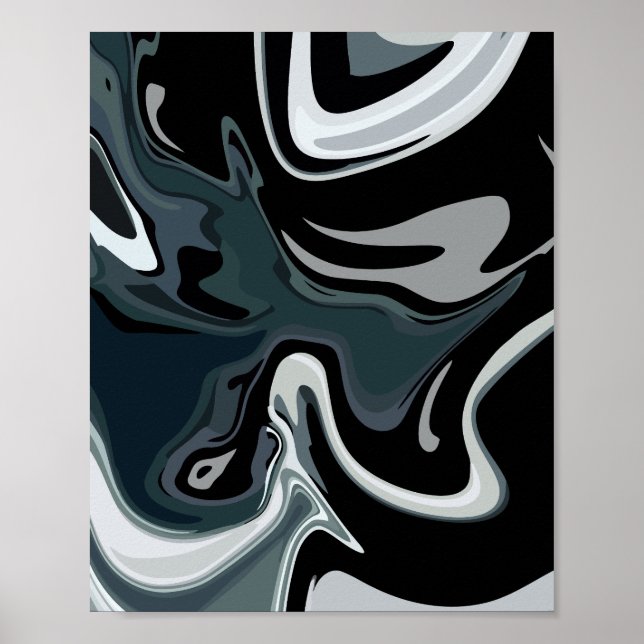 Abstract Fluidity in Monochrome Swirls Poster (Front)