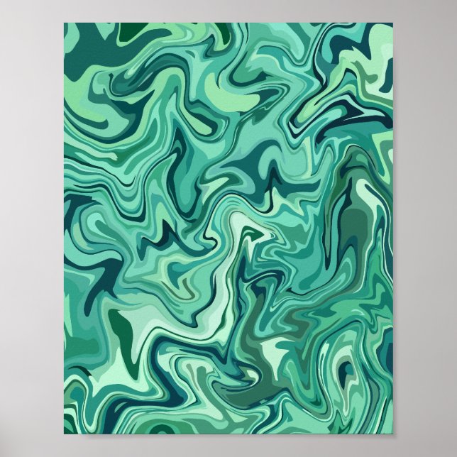Abstract Fluidity in Shades of Green Poster (Front)