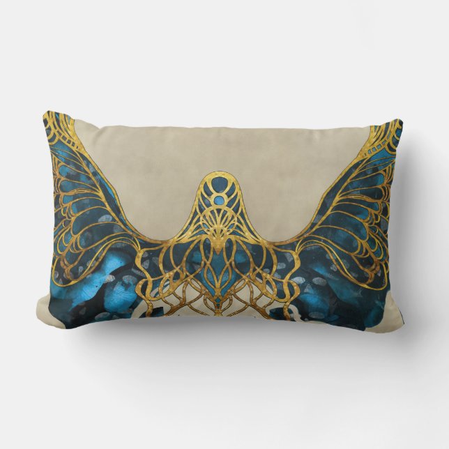 Abstract flying bird, waves and lines, painting lumbar cushion (Front)