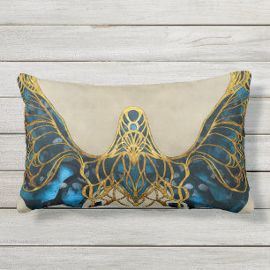Abstract flying bird, waves and lines, painting lumbar cushion