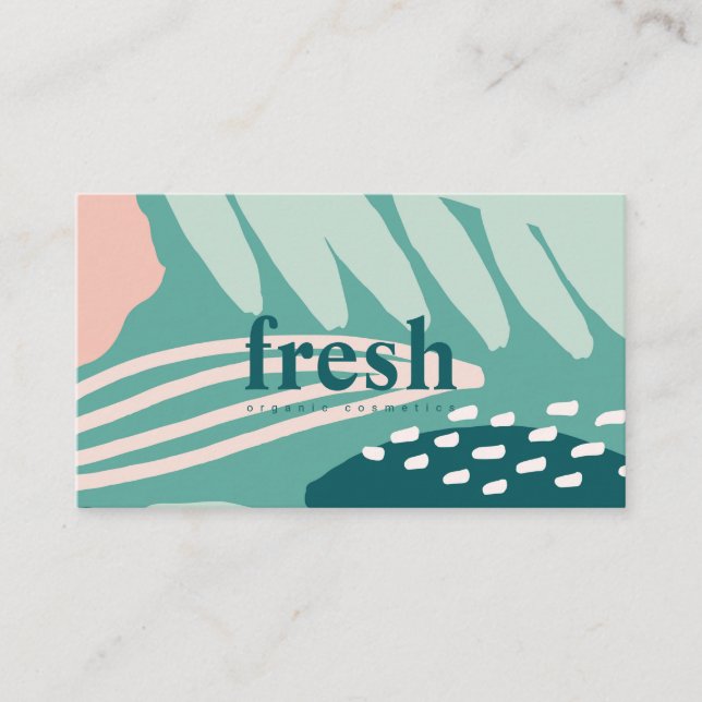Abstract Foliage Mint Green, Teal and Blush Pink Business Card (Front)
