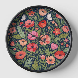 Abstract Folk Anemones Butterflies Art Clocks