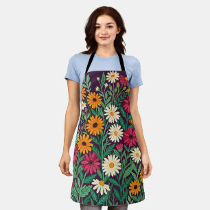 Abstract Folk Art Daisies Butterflies Apron