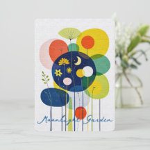 Abstract Folk Art Garden Moon Stars Whimsical