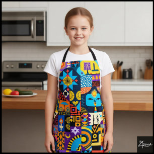 Abstract Folk Art Geometric Quilt Mosaic Apron