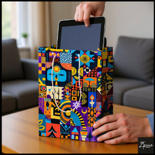 Abstract Folk Art Geometric Quilt Mosaic Medium Gift Bag