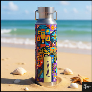 Abstract Folk Art Geometric Quilt Mosaic Water Bottle