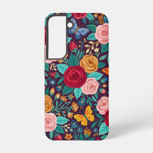 Abstract Folk Art Roses Butterflies Samsung Cases
