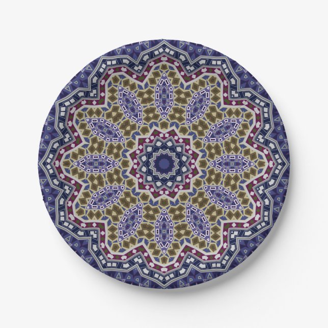 Abstract folk mandala ethno traditional ornamental paper plate (Front)