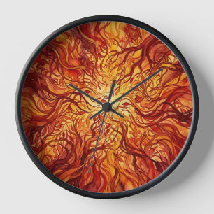 Abstract Forest Canopy Fire Red Art Clocks