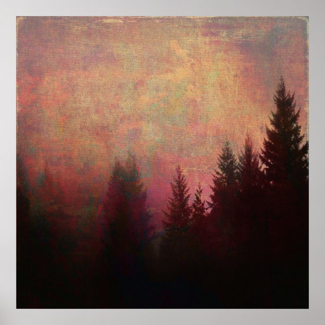 Abstract Forest Landscape Art Grunge Sky Colours Poster (Front)