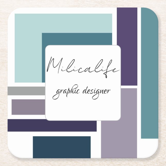 Abstract forms, social media square paper coaster (Front)