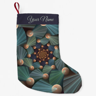 Abstract Fractal Art & Depth Brown Slate Blue Name Small Christmas Stocking