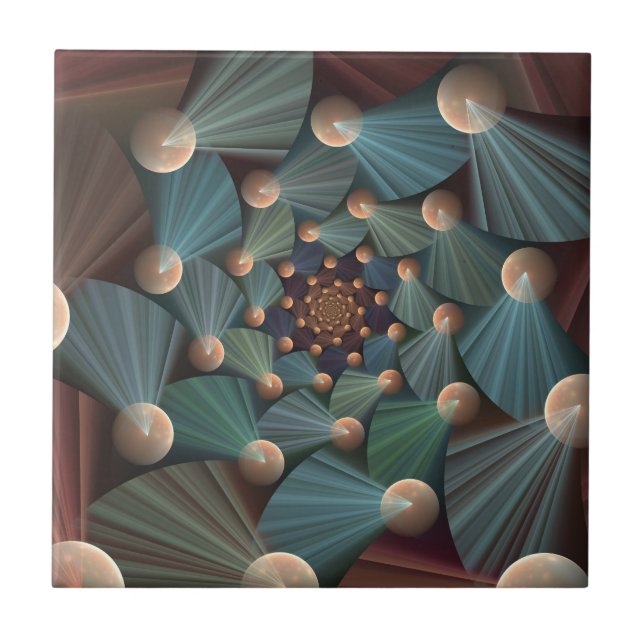 Abstract Fractal Art With Depth Brown Slate Blue Ceramic Tile (Front)