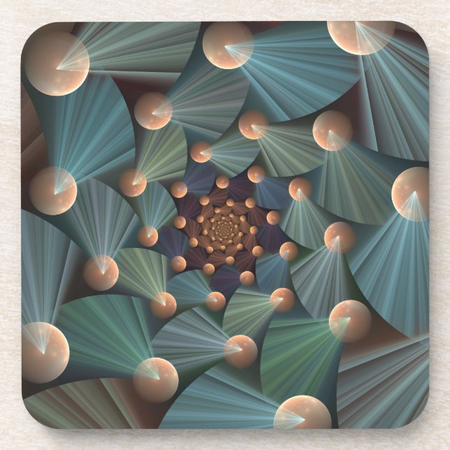 Abstract Fractal Art With Depth Brown Slate Blue Coaster (Front)