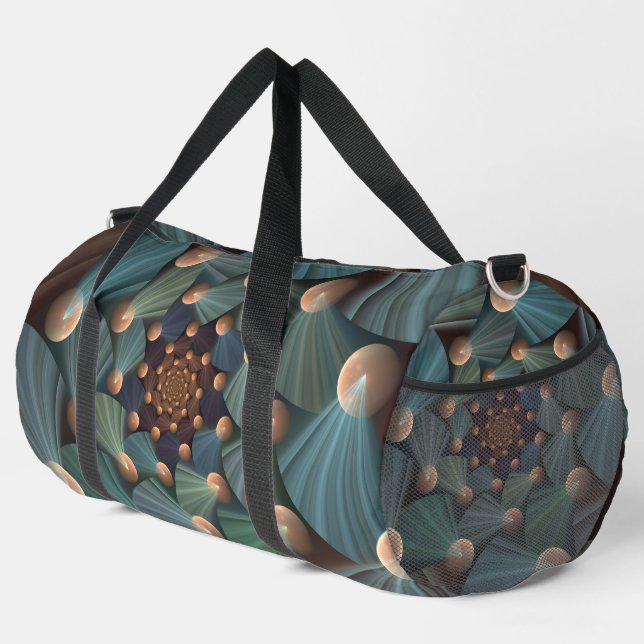Abstract Fractal Art With Depth Brown Slate Blue Duffle Bag (Right Corner)