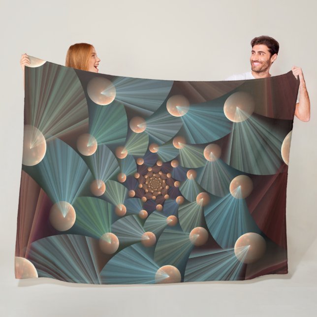 Abstract Fractal Art With Depth Brown Slate Blue Fleece Blanket (In Situ)
