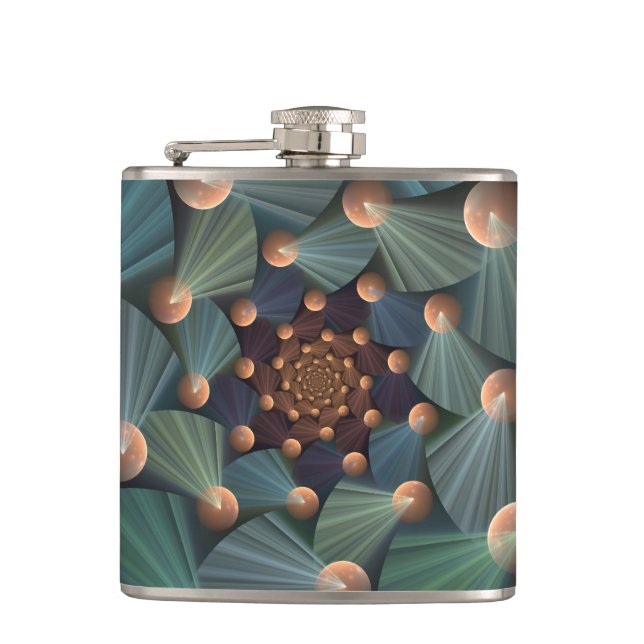 Abstract Fractal Art With Depth Brown Slate Blue Hip Flask (Front)