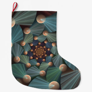 Abstract Fractal Art With Depth Brown Slate Blue Large Christmas Stocking