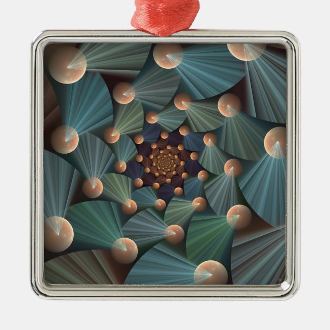 Abstract Fractal Art With Depth Brown Slate Blue Metal Ornament (Front)