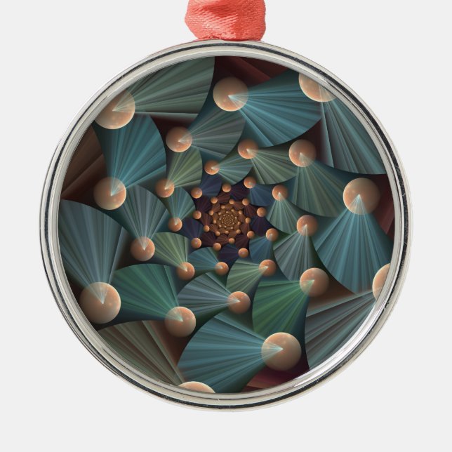 Abstract Fractal Art With Depth Brown Slate Blue Metal Ornament (Front)