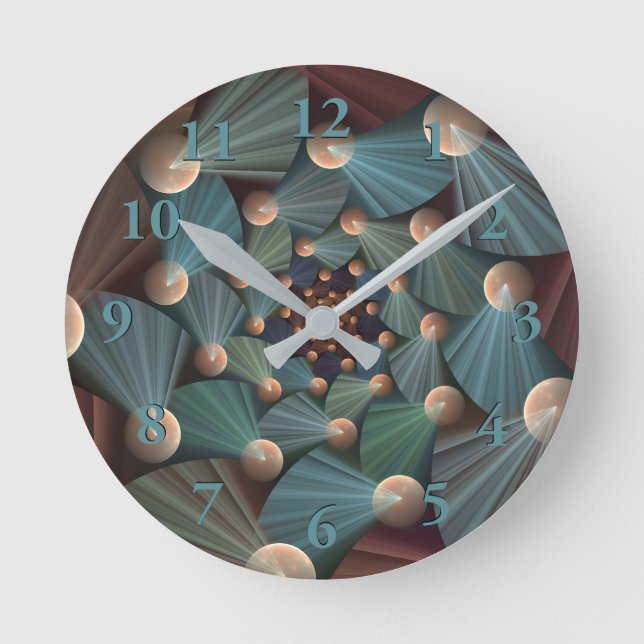 Abstract Fractal Art With Depth Brown Slate Blue Round Clock (Front)
