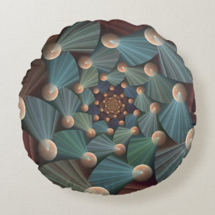 Abstract Fractal Art With Depth Brown Slate Blue Round Cushion