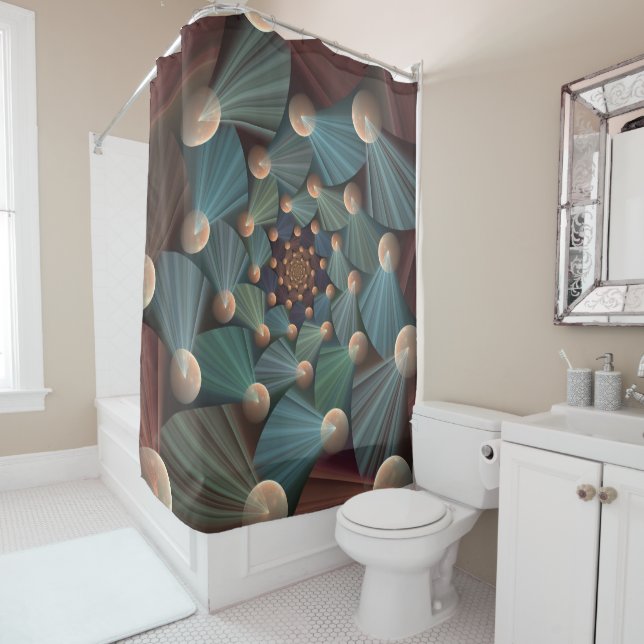 Abstract Fractal Art With Depth Brown Slate Blue Shower Curtain (In Situ)