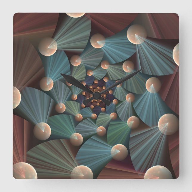 Abstract Fractal Art With Depth Brown Slate Blue Square Wall Clock (Front)