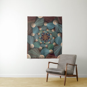 Abstract Fractal Art With Depth Brown Slate Blue Tapestry