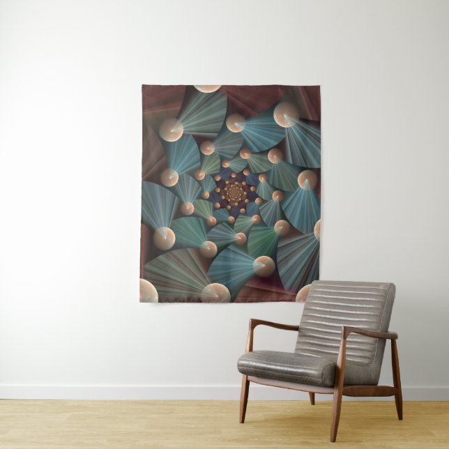 Abstract Fractal Art With Depth Brown Slate Blue Tapestry (In Situ)