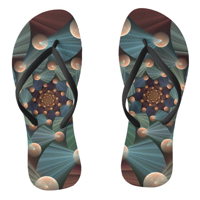 Abstract Fractal Art With Depth Brown Slate Blue Thongs (Footbed)