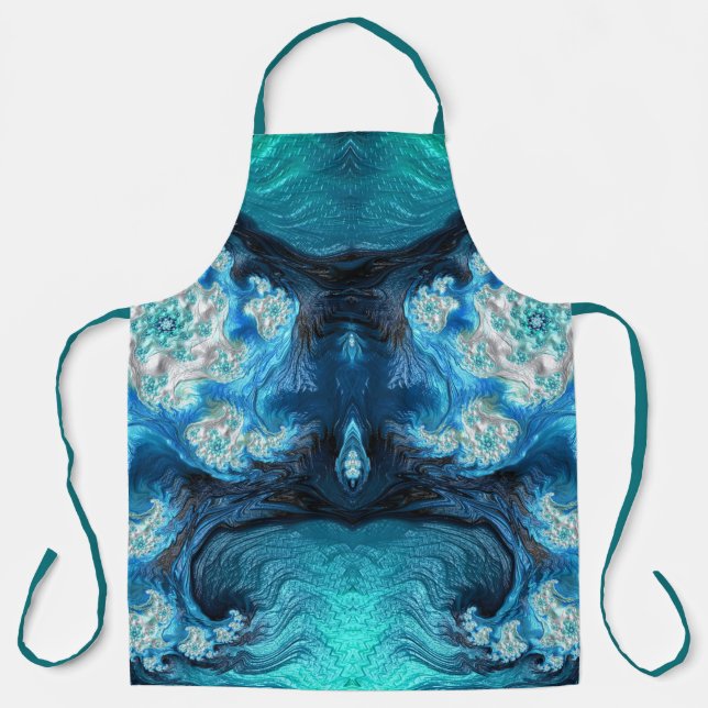 ABSTRACT FRACTAL Blue Aqua White ~ Apron (Front)