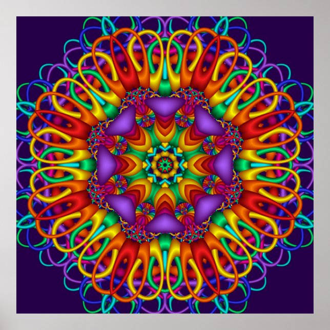 Abstract fractal  Bright shining Mandala Poster (Front)