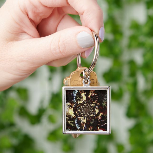 Abstract fractal faces key ring (Hand)