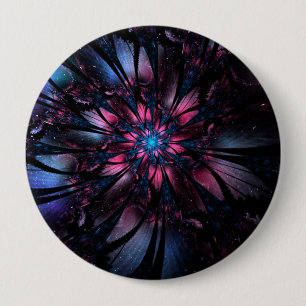 Abstract fractal flower design.  10 cm round badge