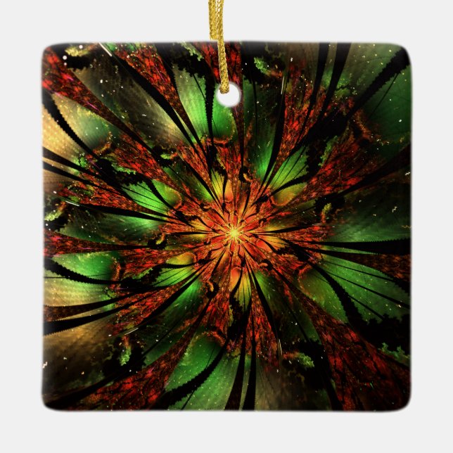 Abstract fractal flower design.   ceramic ornament (Front)