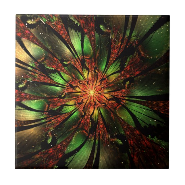 Abstract fractal flower design.   ceramic tile (Front)