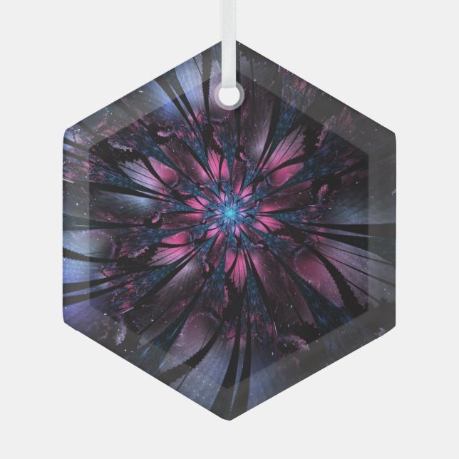 Abstract fractal flower design.  glass tree decoration (Front)